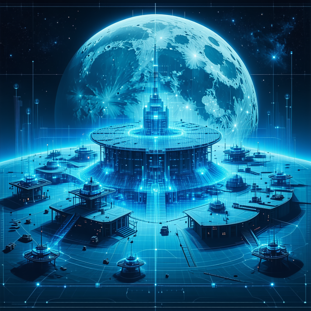 The Image Is A Futuristic Cityscape With A Large, Round Building At Its Center