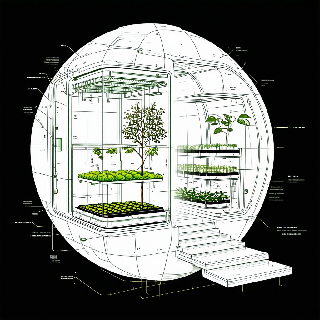 The Image Is A Drawing Of A Space Station, Which Is Designed To Grow Plants
