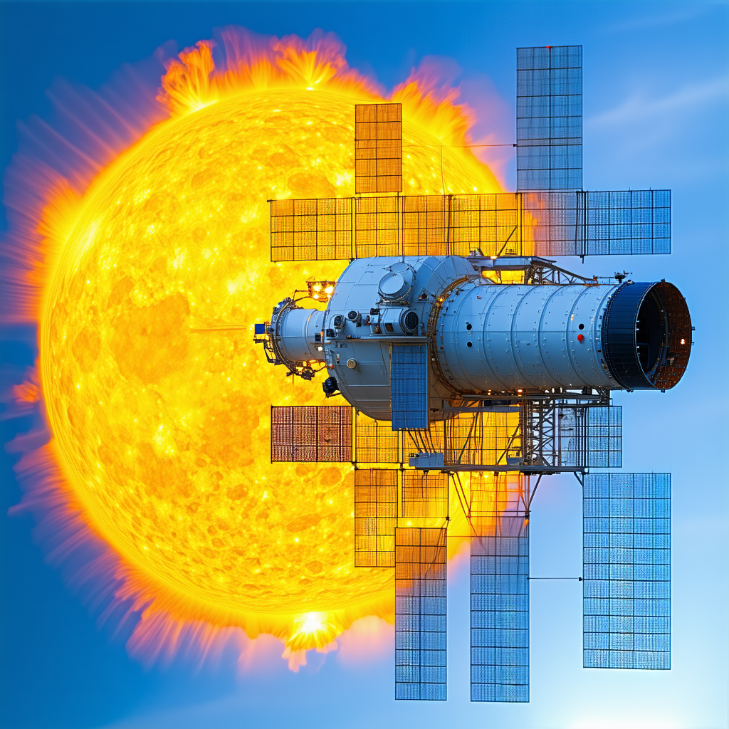 A Spacecraft With A Large Solar Panel On Its Side, Flying Through The Sky