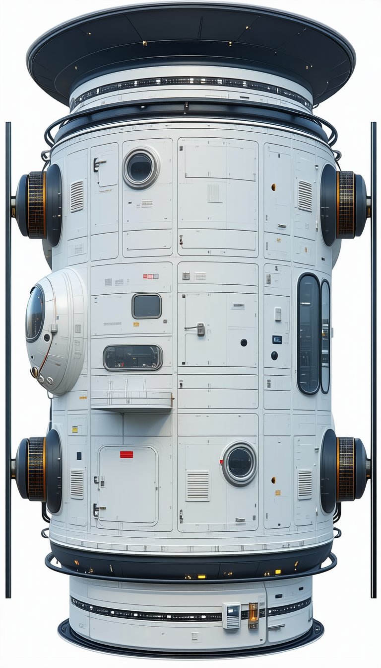 A Large White Spacecraft Is Shown In A Three-dimensional View