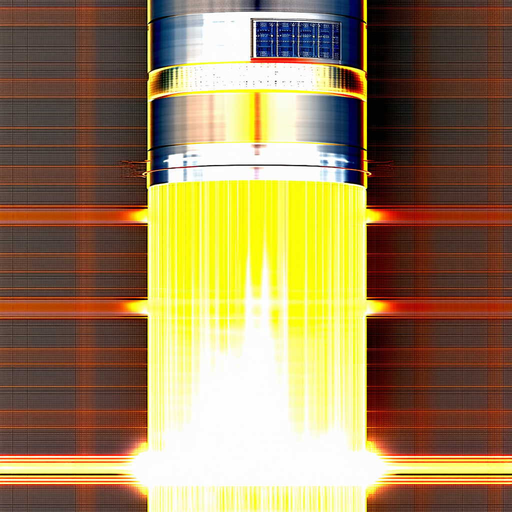 A Yellow And Silver Rocket Ship Is Shown In A Close-up View