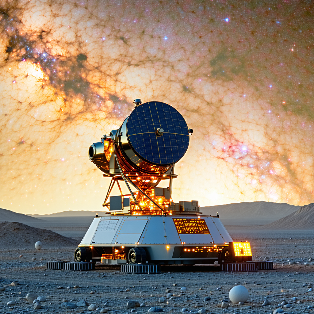 A Large Spacecraft, Possibly A Satellite Or A Rocket, Sitting On A Rocky Surface