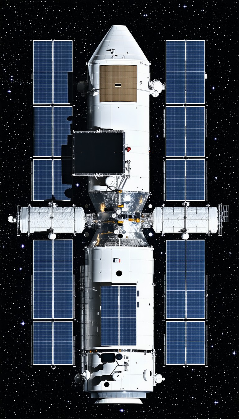 A Large Spacecraft Is Shown In A Space Environment