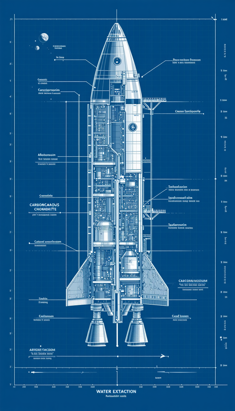 A Detailed Diagram Of A Space Shuttle Is Displayed In A Blue And White Color Scheme