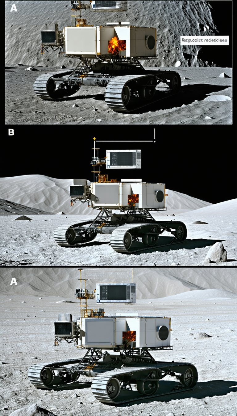 The Image Is A Collage Of Three Different Pictures Of A Rover On The Moon