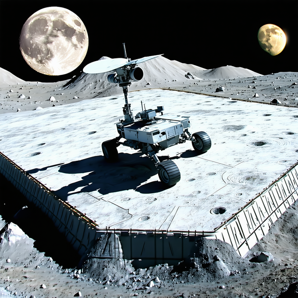 A Large Rover On A White Surface, Possibly A Moon Or A Planet