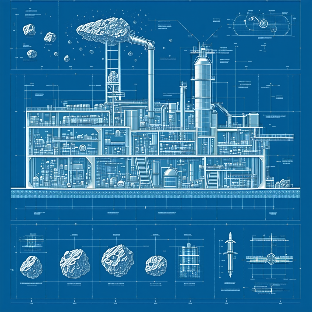 A Blue Drawing Of A Factory Is Displayed
