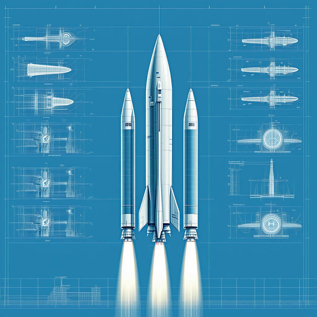 A Blue Illustration Of A Rocket Ship Is Shown, With The Rocket Being Split Into Two Sections