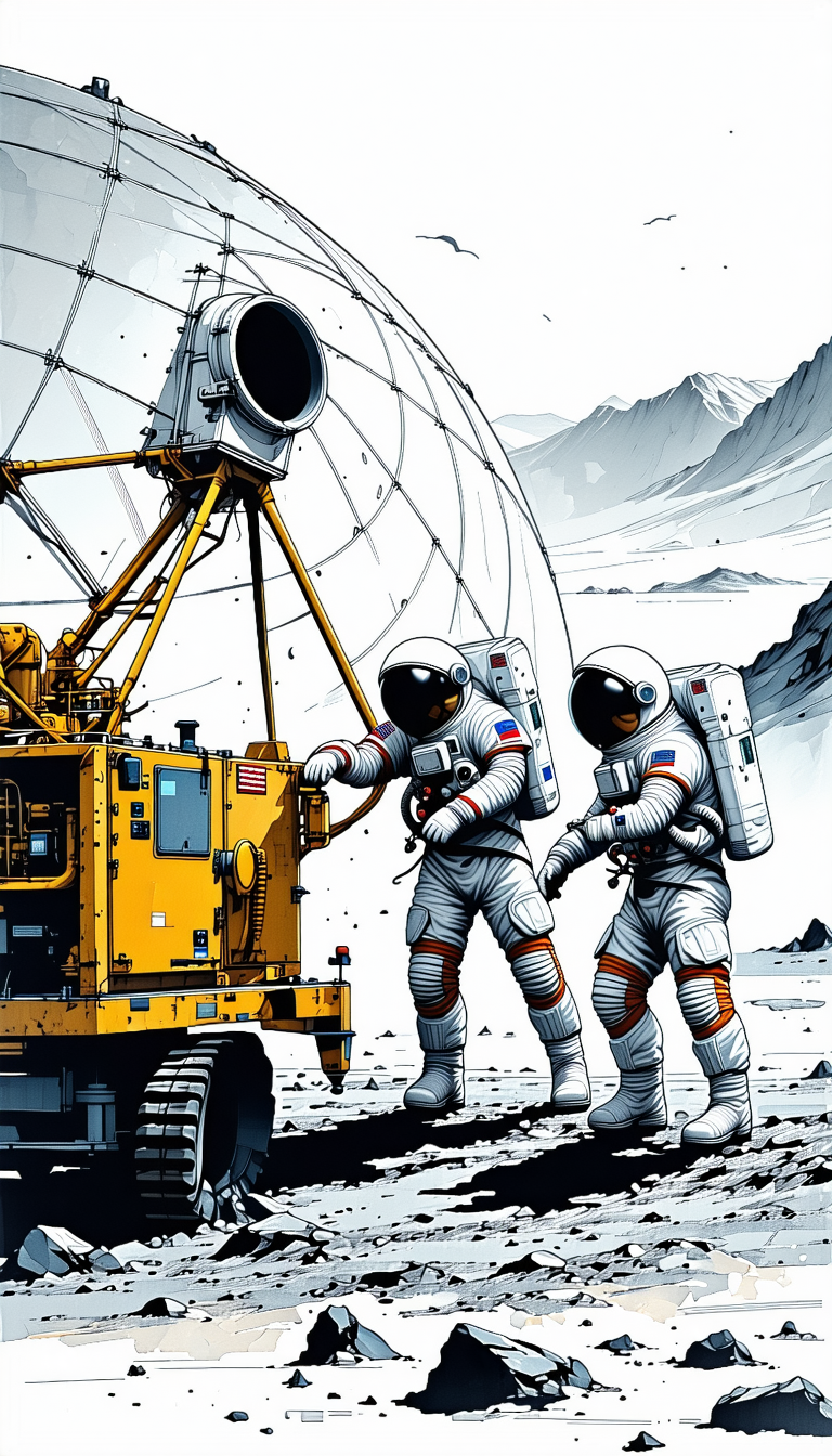 In The Image, There Are Two Astronauts Standing On A Rocky Surface, Possibly On The Moon