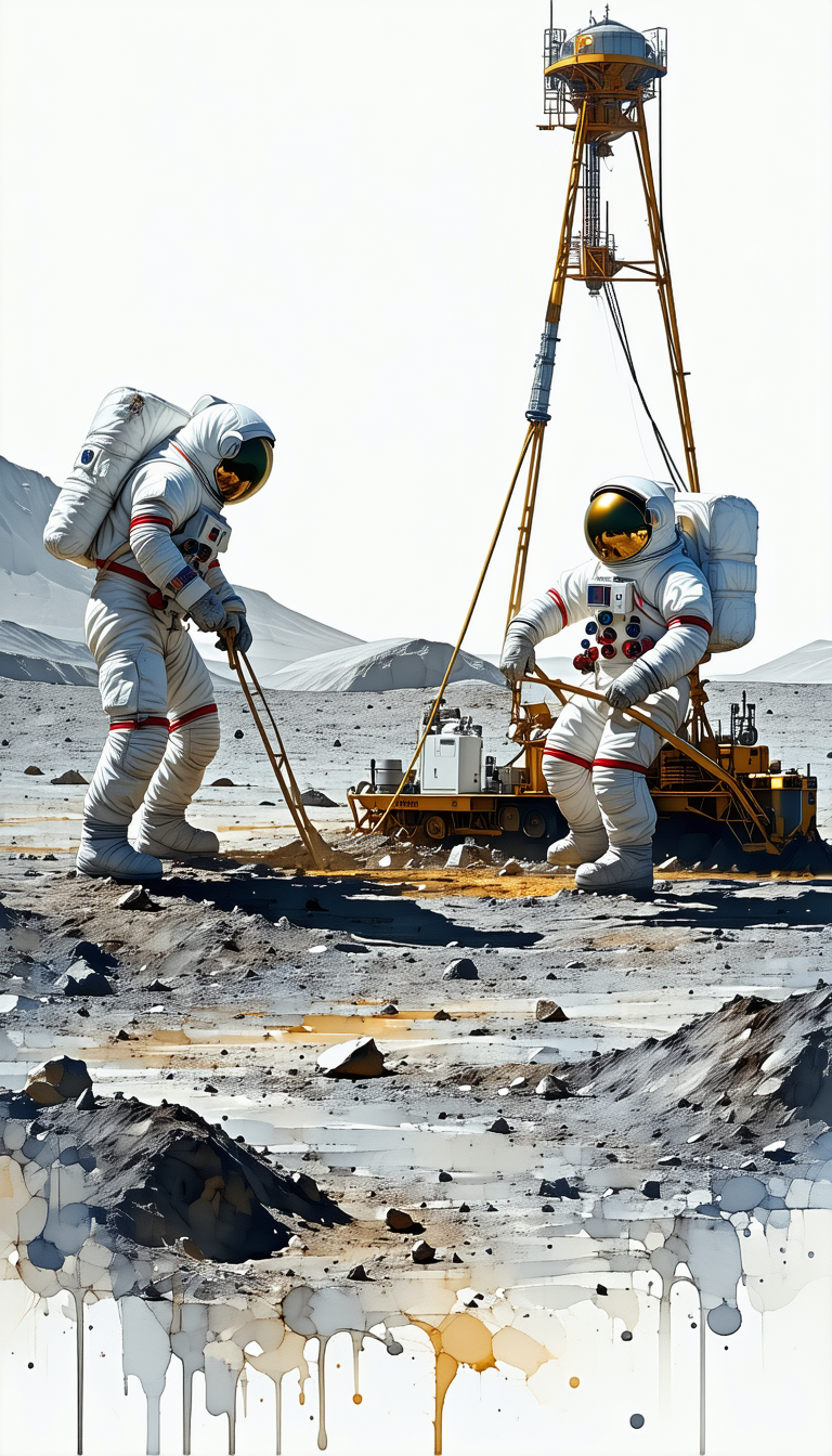 In The Image, There Are Two Astronauts Standing On A Rocky Surface, Possibly On The Moon