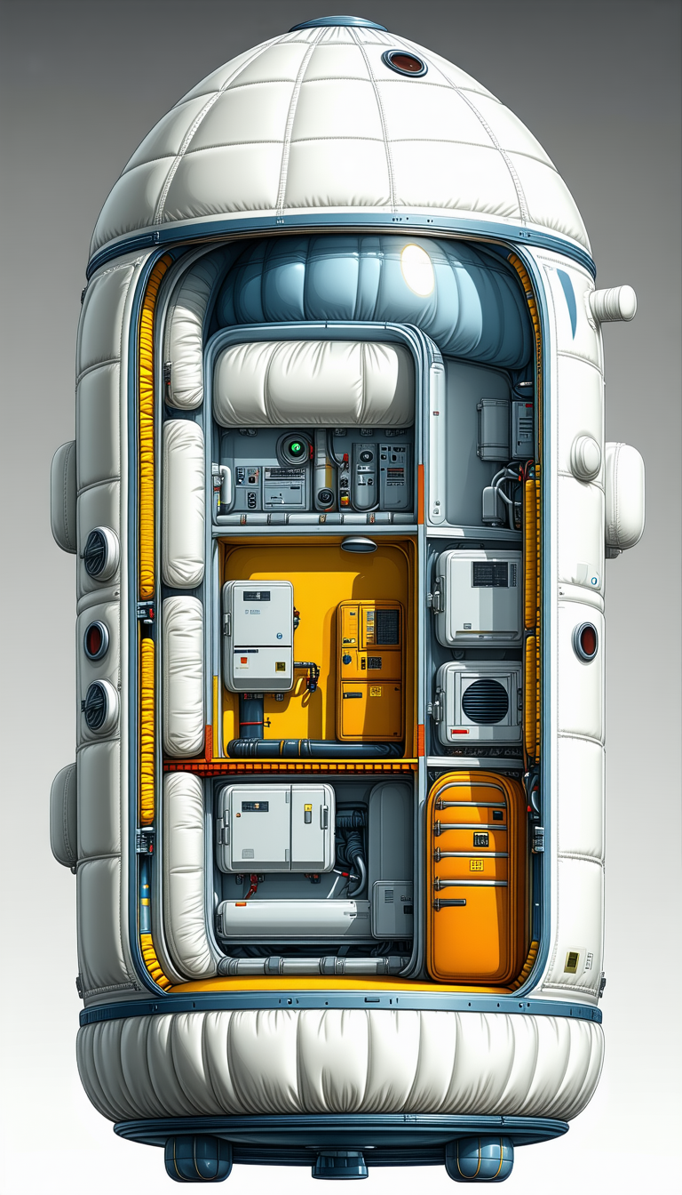 In This Image, There Is A Large White And Blue Spacecraft With A Yellow Interior