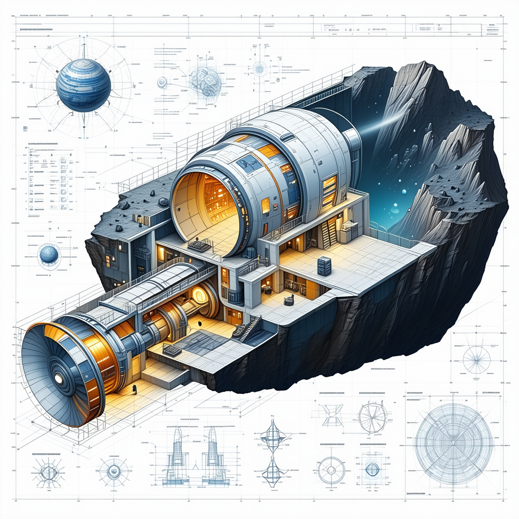 A Large, Futuristic Space Station Is Depicted In A Detailed Drawing
