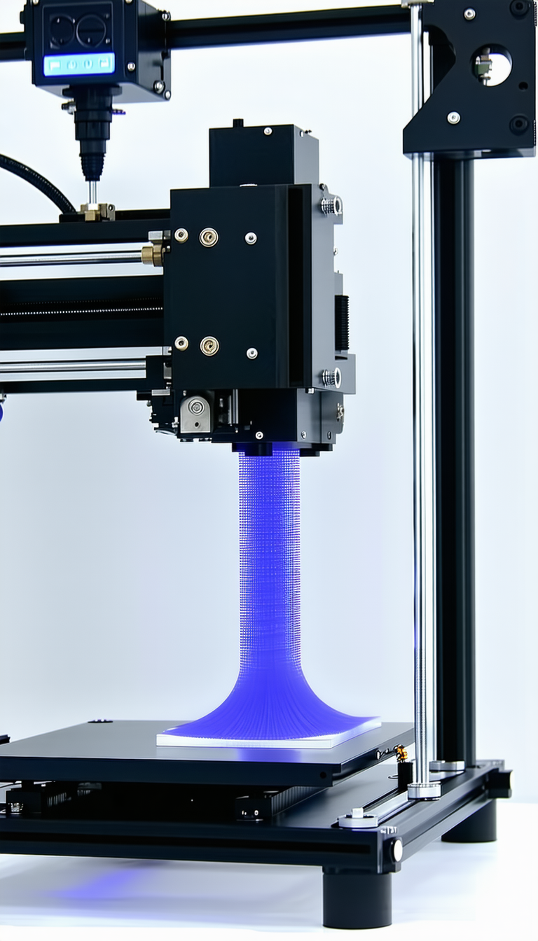 A 3d Printer In Action, Creating A Blue Object