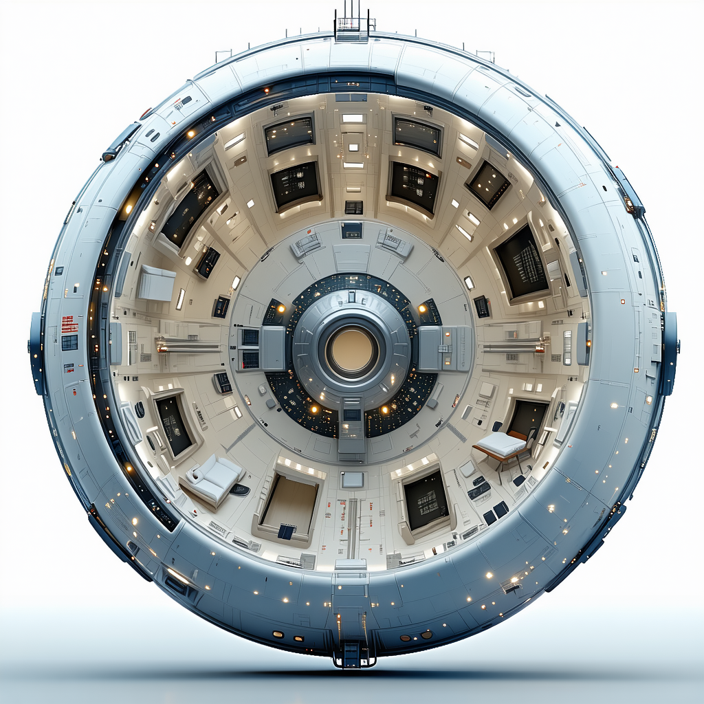 The Image Is A 3d Model Of A Space Station, Showcasing The Interior Of The Spacecraft