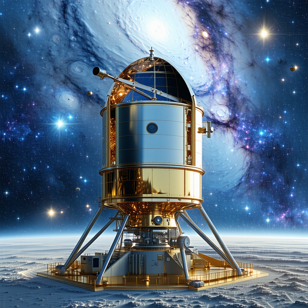 A Large, Shiny Spacecraft With A Dome-shaped Top, Sitting On A Flat Surface