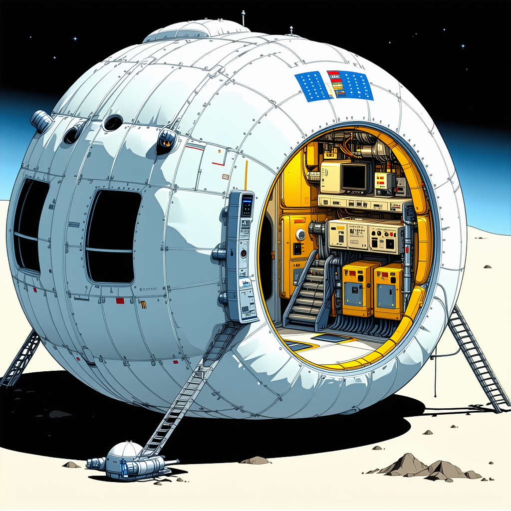 A Large White Spacecraft With A Round Shape, Resembling A Giant White Ball