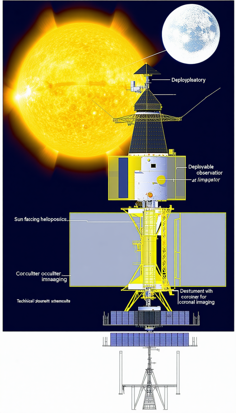 The Image Is A Diagram Of A Spacecraft, Specifically A Satellite, With Various Parts Labeled