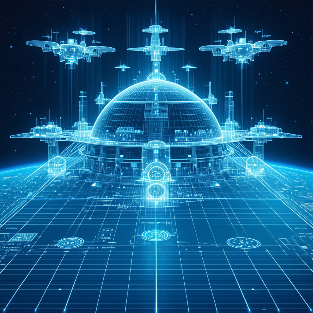 futuristic spacecraft design, featuring large