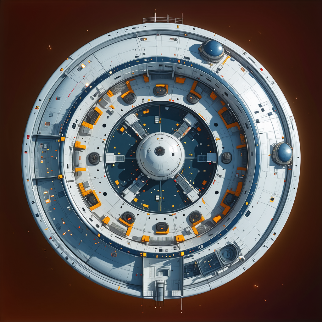 The Image Is A 3d Model Of A Space Station, Showcasing Its Interior And Exterior