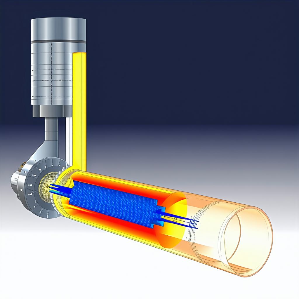 A Large Pipe With A Blue Color And A Yellow Tube Inside It