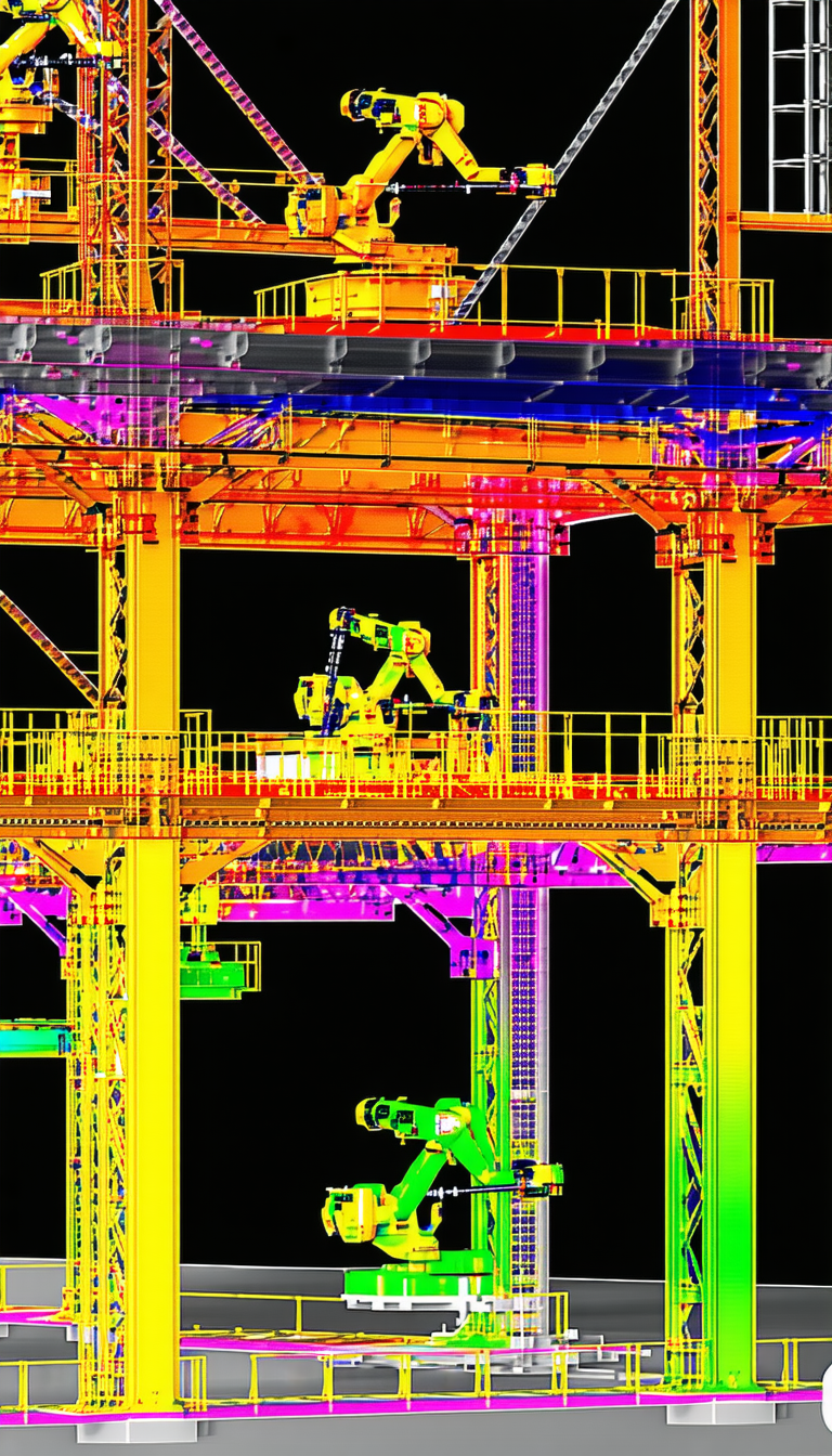 A Robot Is Standing In A Factory, Surrounded By A Variety Of Machines And Equipment