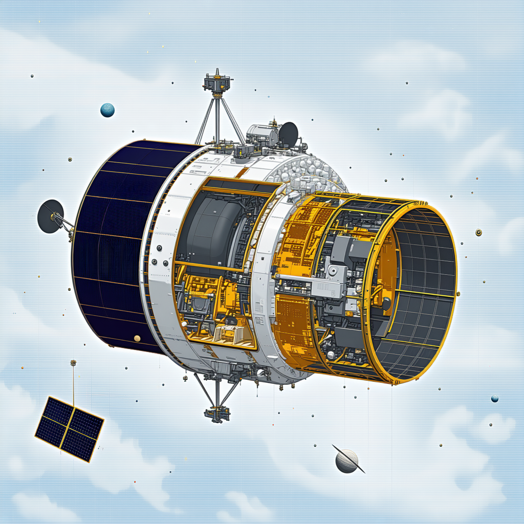 In The Image, There Is A Large Spacecraft With A Yellow And White Color Scheme
