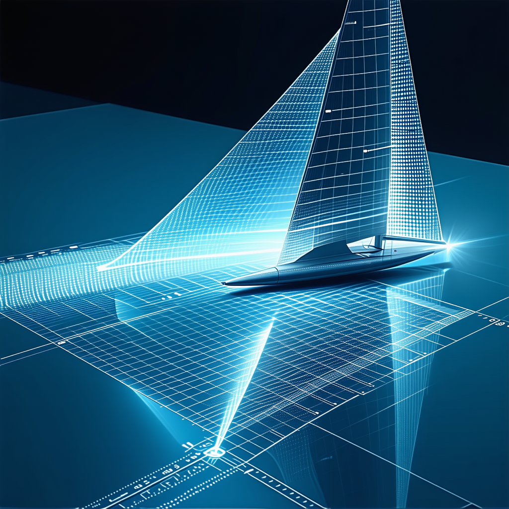 A Blue Sailboat Is Shown In A 3d Model, With Its Sails And Mast Clearly Visible