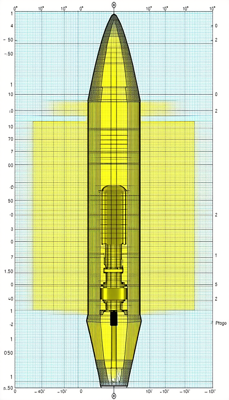 A Yellow Rocket Ship Is Shown In A Blue Background