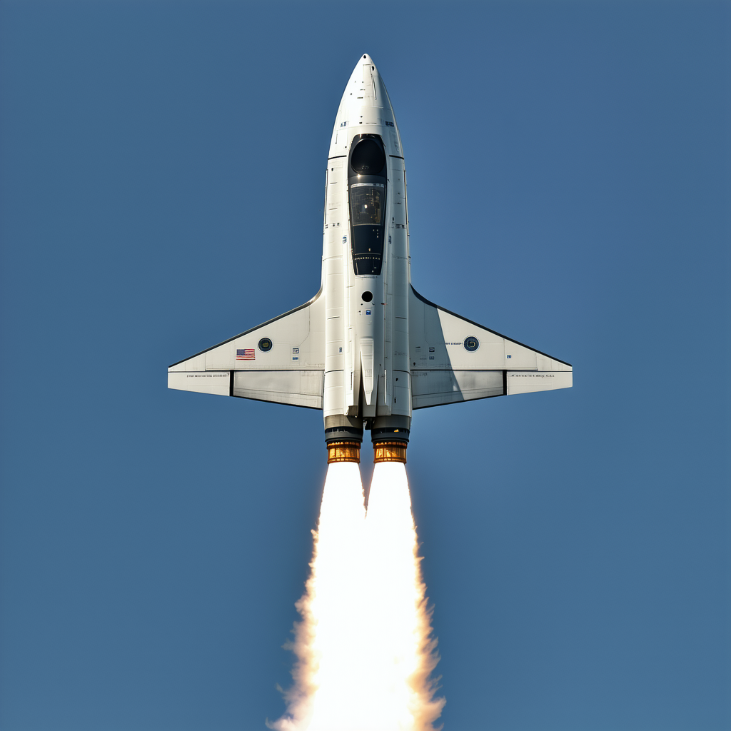 A Space Shuttle Flying Through The Sky, With Its Tail End Visible