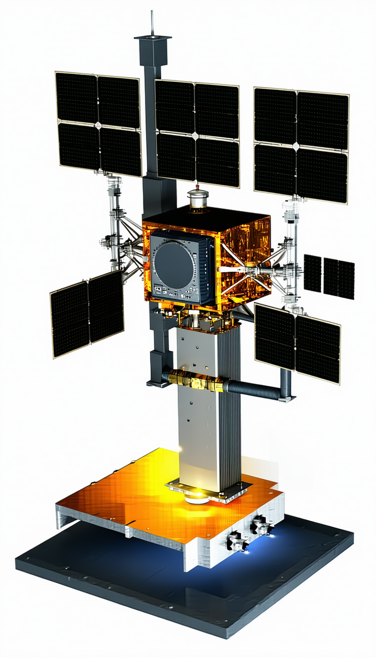 A Large Satellite Dish Is Mounted On A Silver Pole