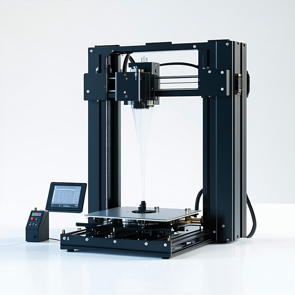 A Large, Black 3d Printer Sitting On A White Table