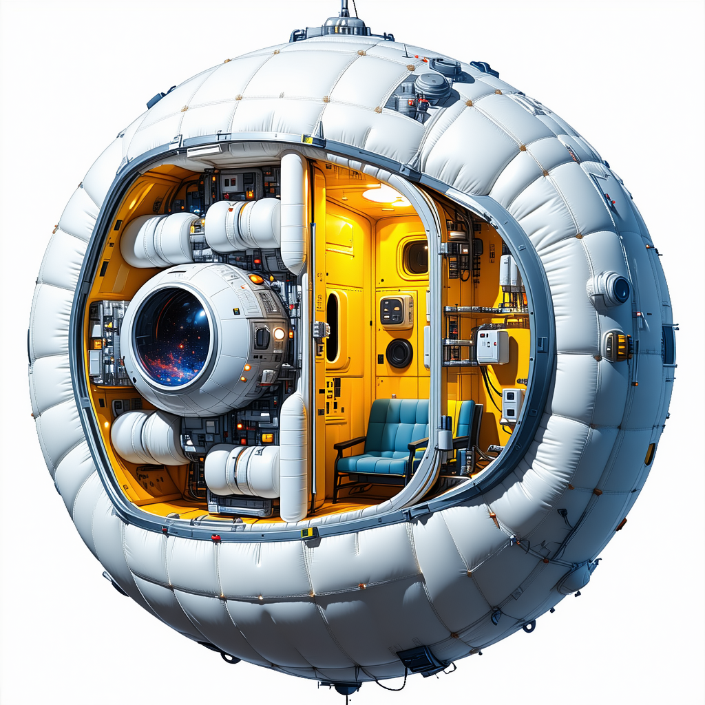 A Large White Sphere With A Blue And Yellow Interior