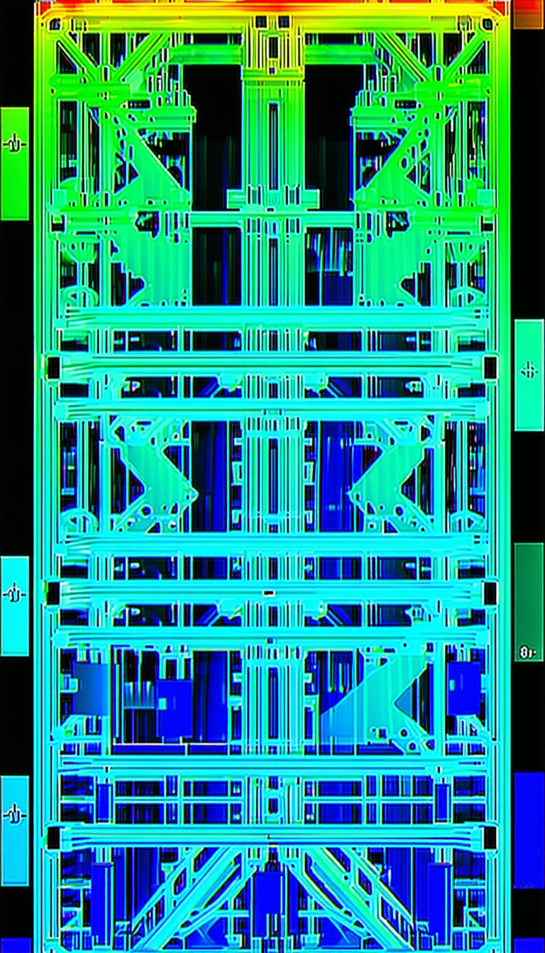 A Blue And Green Image Of A Metal Structure Is Displayed On A Screen