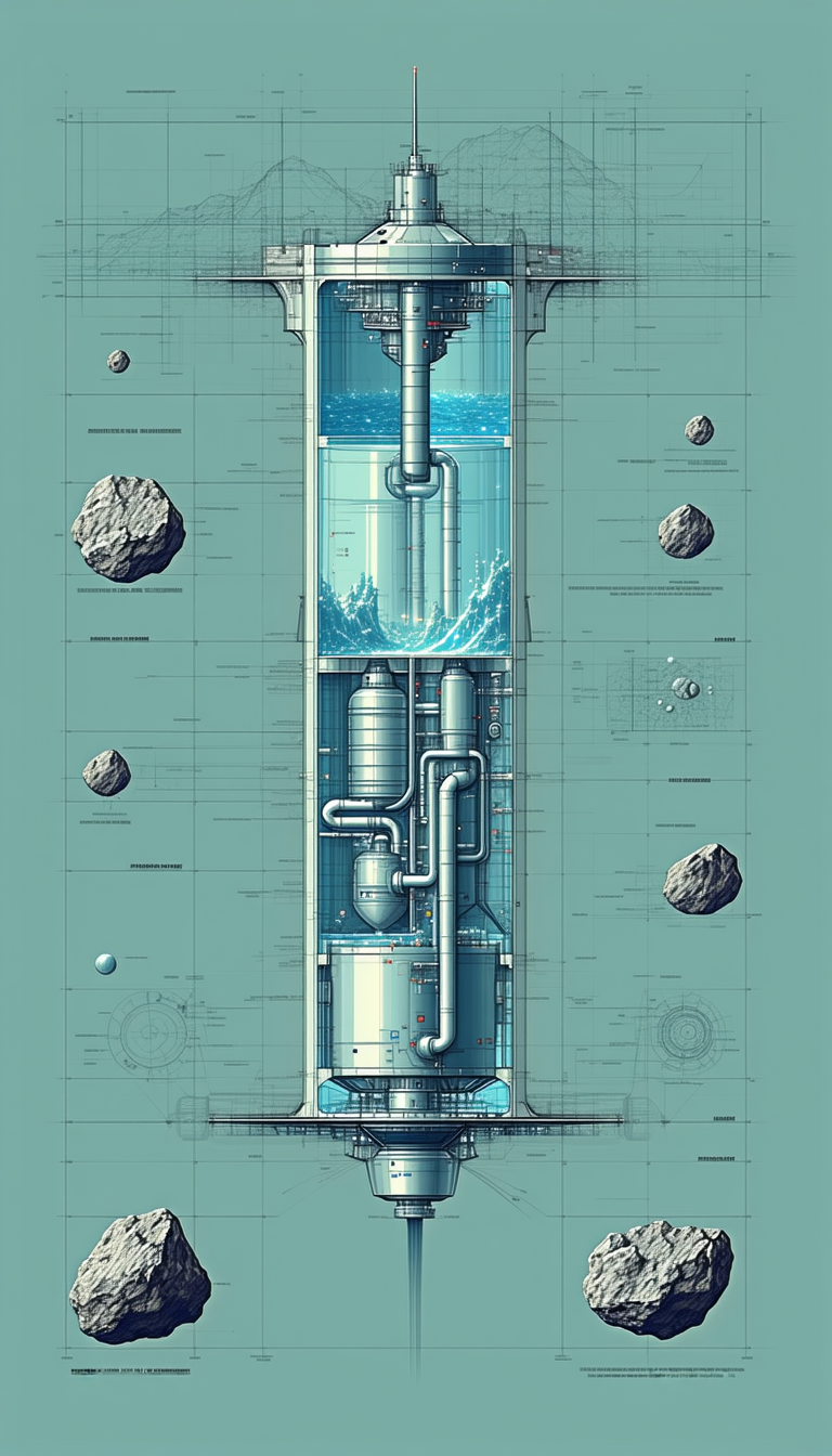 In The Image, There Is A Large, Blue, Cylindrical Structure With A Water Pump Inside