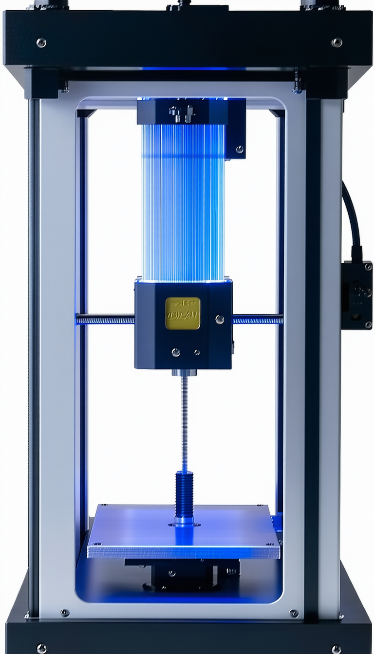 A Blue And White Machine With A Blue Light On Top Of It