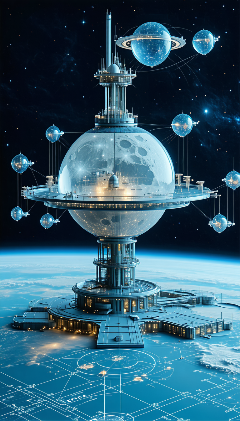 A Futuristic Space Station With A Large, Round, Glass Dome At The Top
