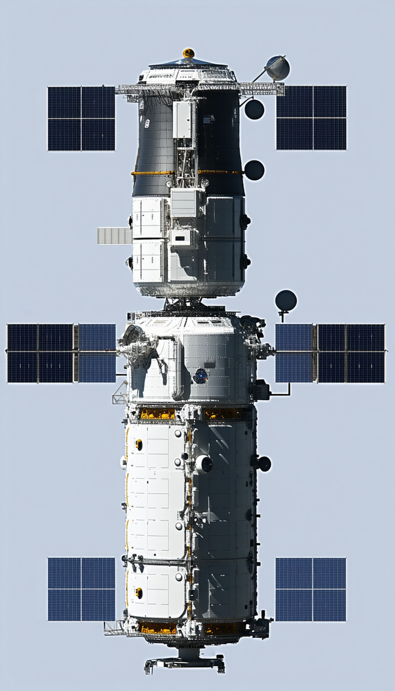 A Large White Spacecraft Is Shown In A Blue Sky
