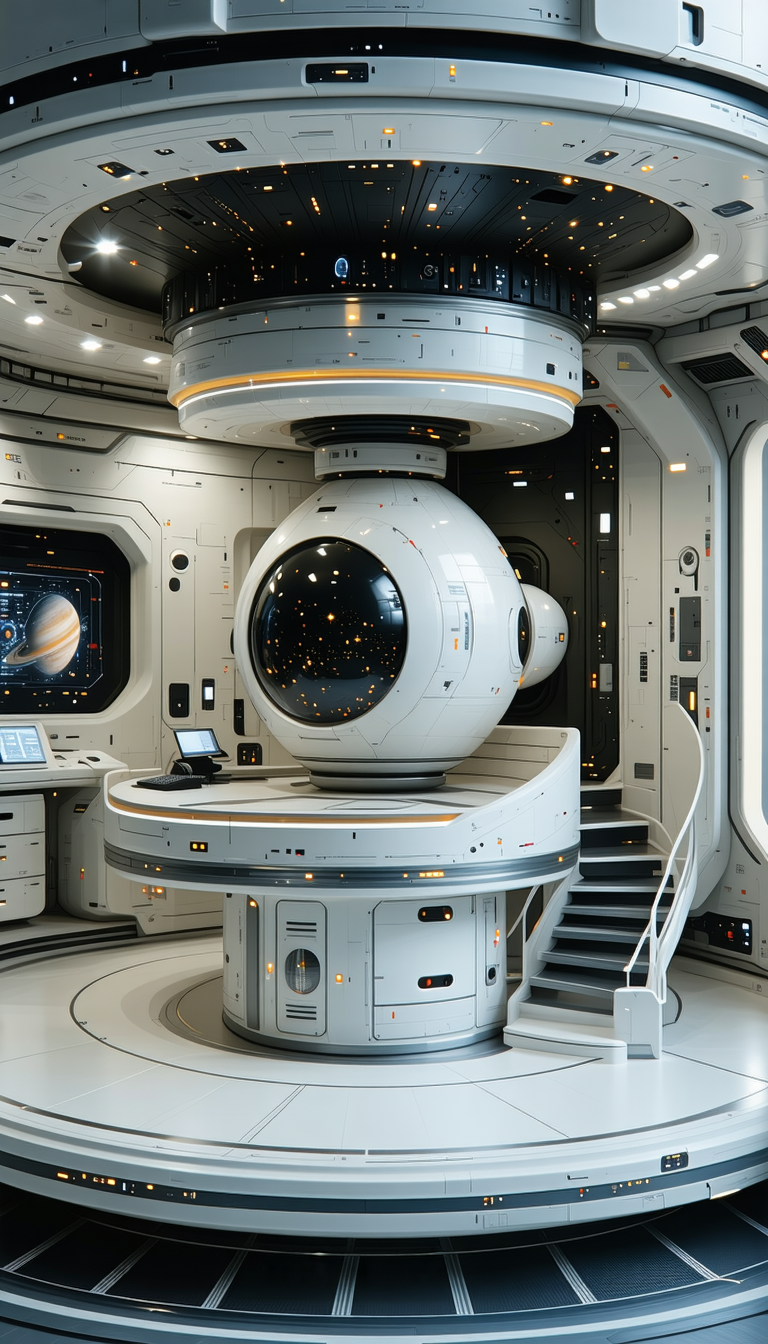 In The Image, There Is A Large White Sphere Located In The Center Of The Room
