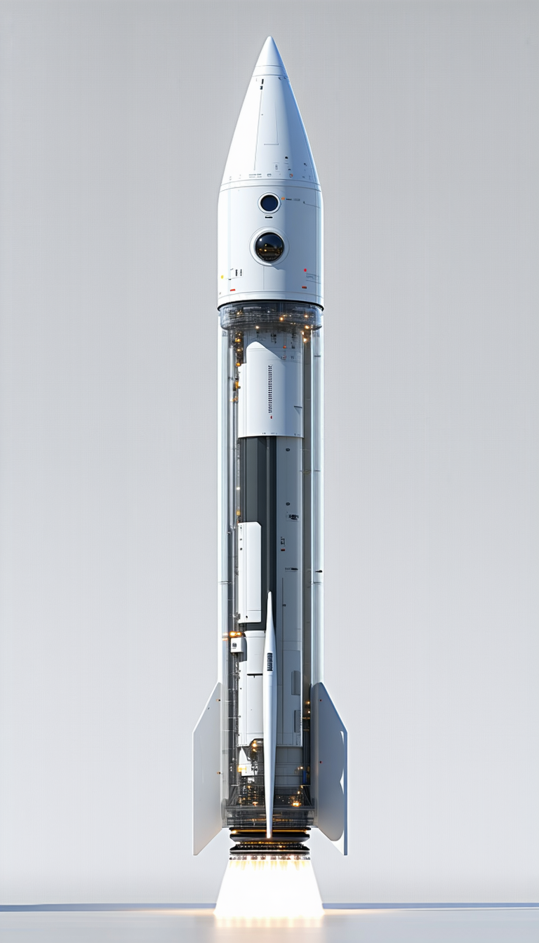 A White Rocket Ship Is Shown In A 3d Model
