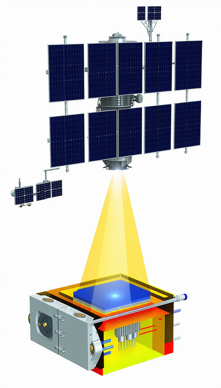 A Solar Panel Is Shown In A Close-up View, With A Bright Light Shining On It