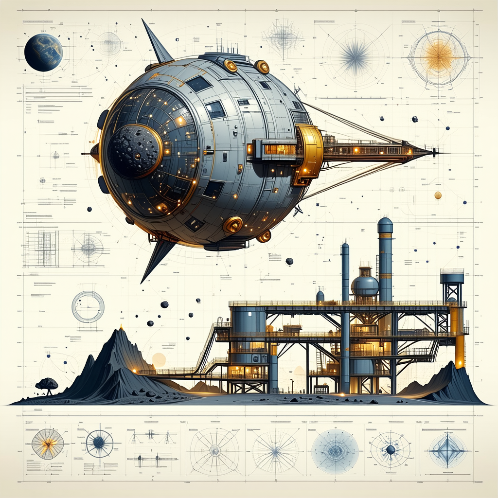 A Futuristic Space Station With A Large, Round, Metallic Structure At Its Center
