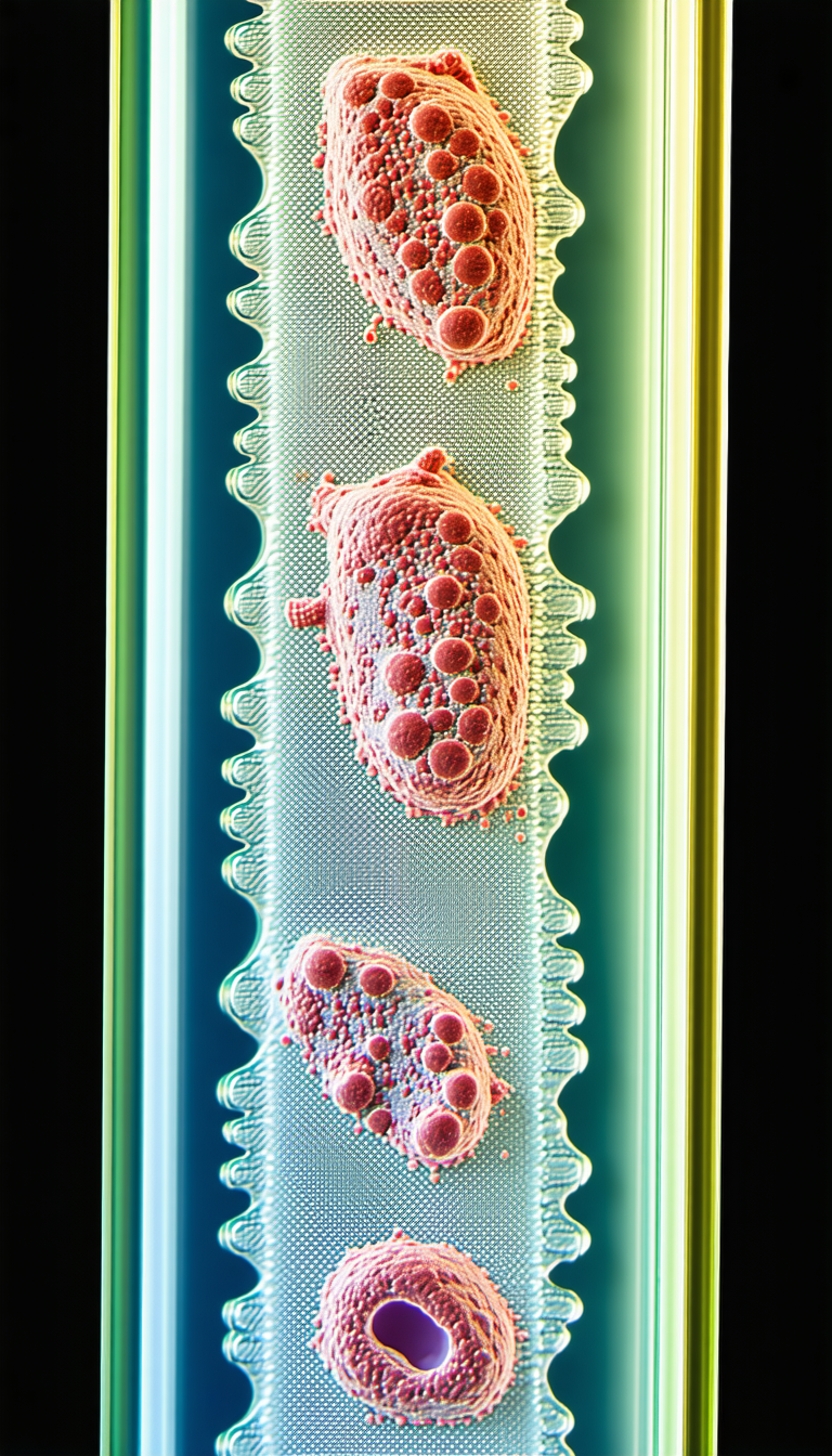 A Green And Yellow Tube With Two Red And Pink Blobs Inside