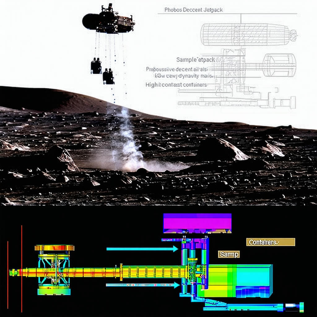 split-screen display, showing spacecraft left