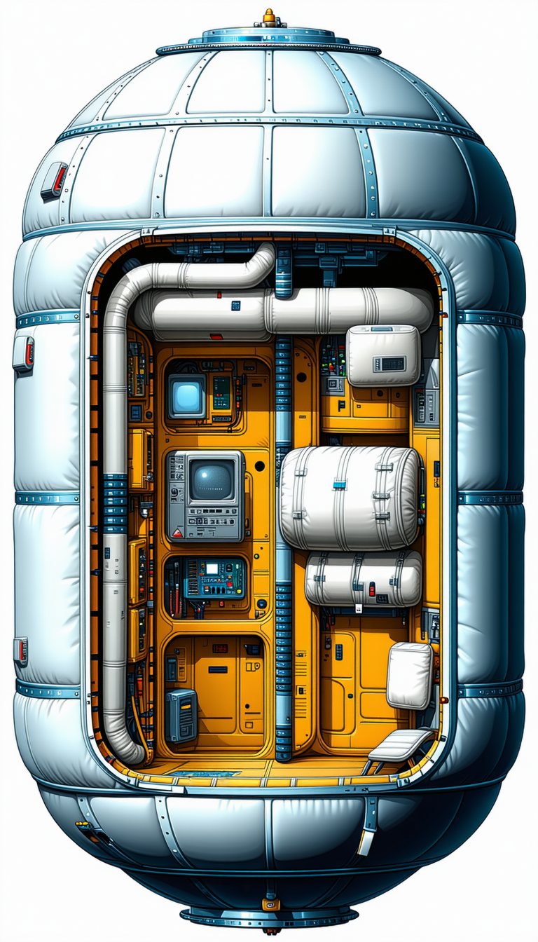 In The Image, There Is A Large, Yellow Spacecraft With A White Interior