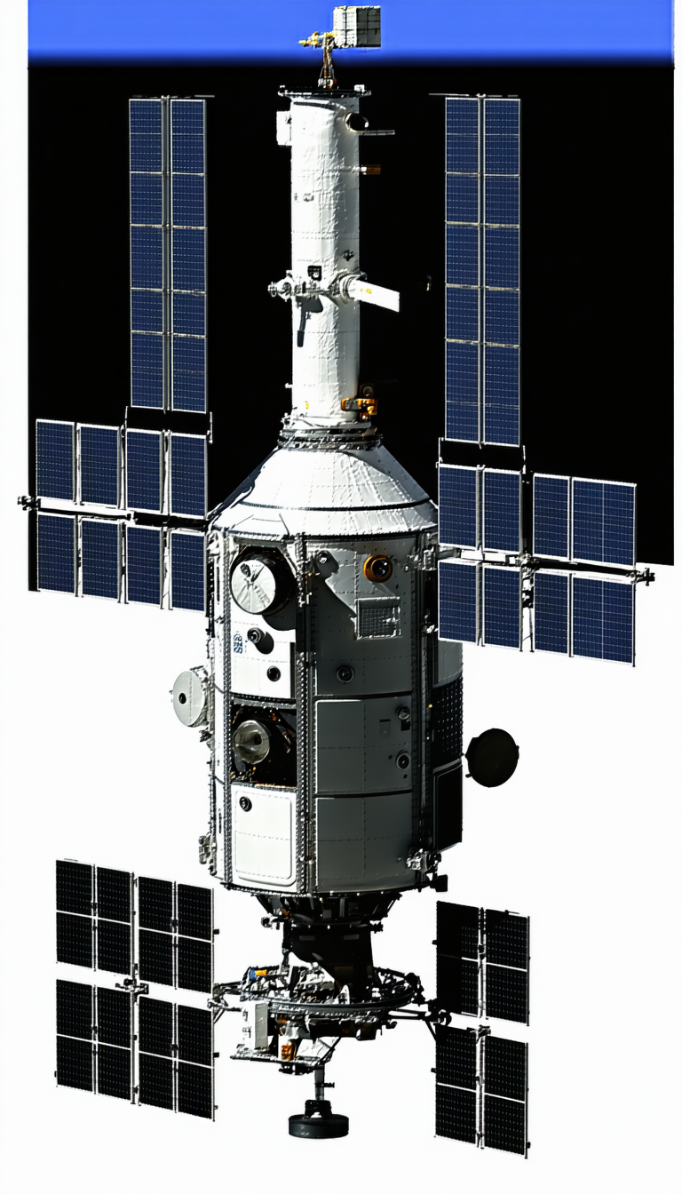 A Spacecraft Is Shown In A Close-up View, With A Large Number Of Solar Panels Covering Its Surface