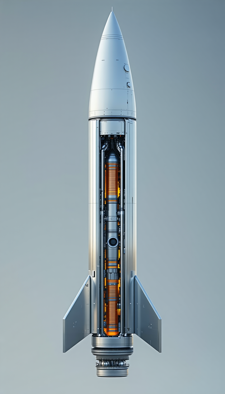 A Rocket Ship Is Shown In A Close-up View, With Its Engine And Fuel System Visible