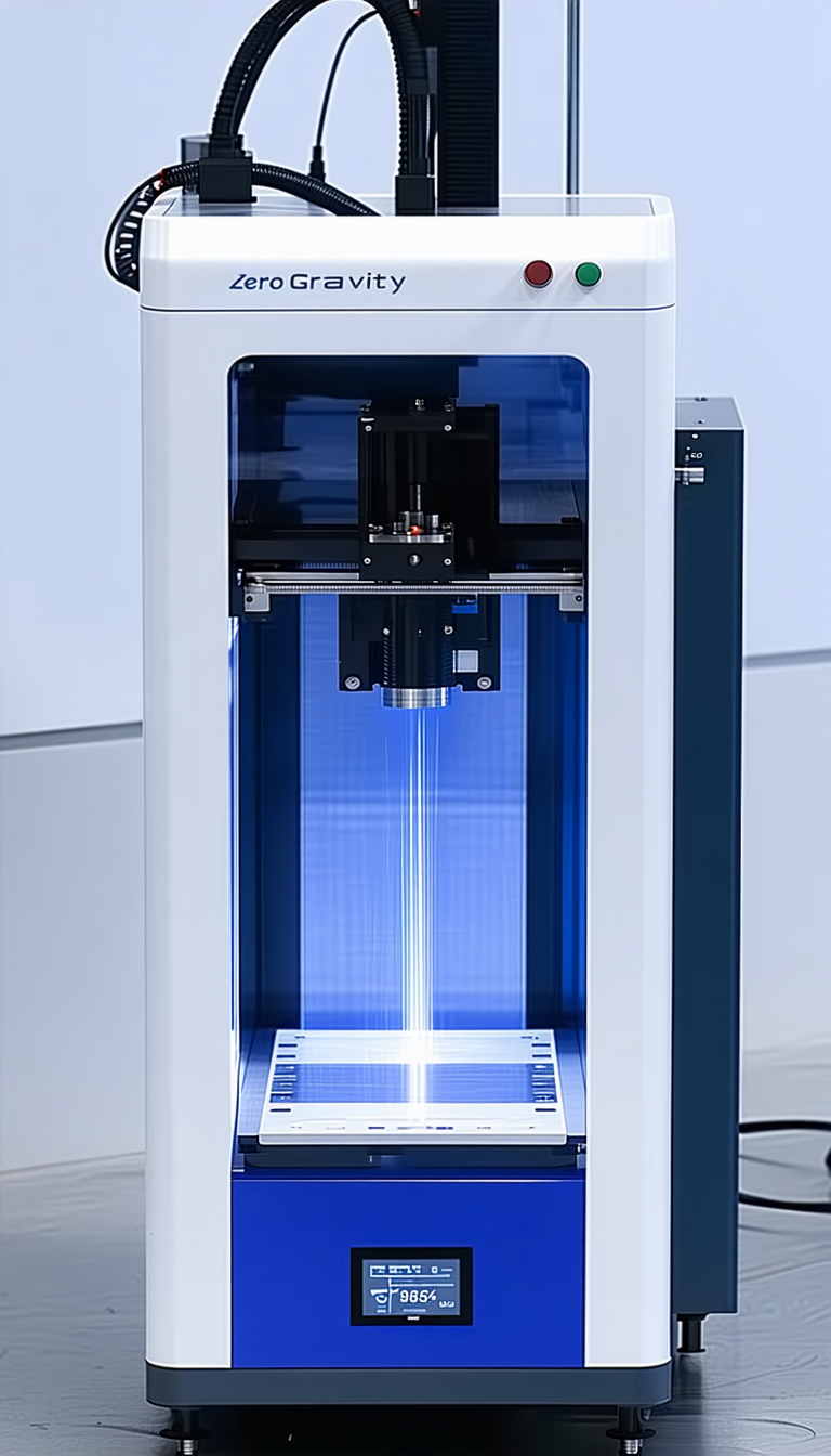 A Large, White Machine With A Blue Light On Top Of It