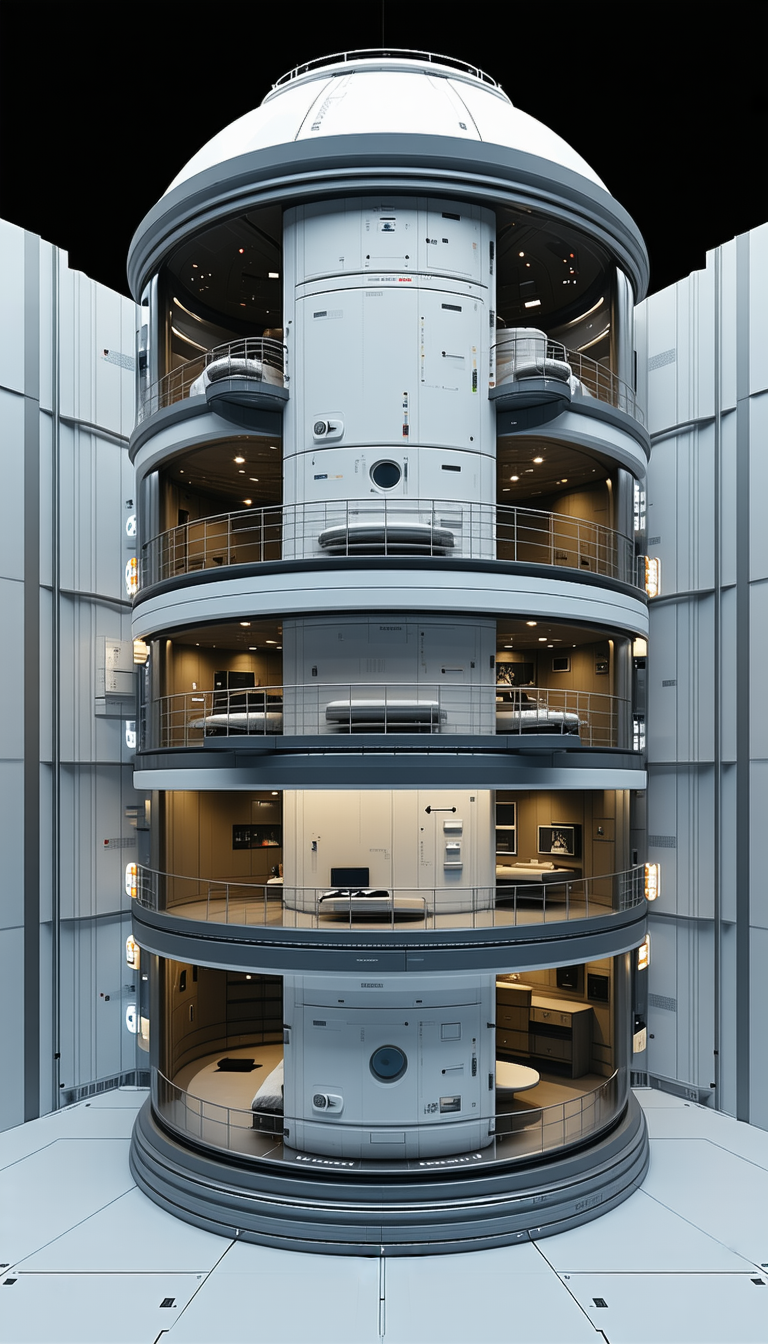 In The Image, There Is A Large, Multi-level Building With A Spiral Staircase
