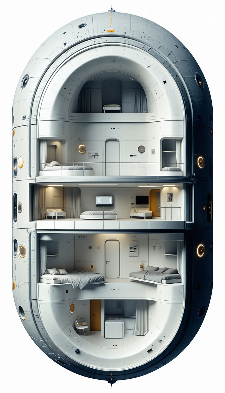 A Large White Space Ship Is Shown In A Three-dimensional View
