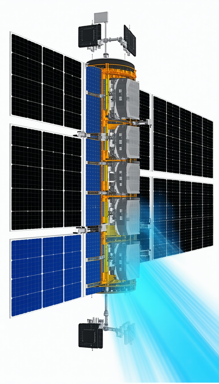 A Space Station Is Shown In A Blue And White Image